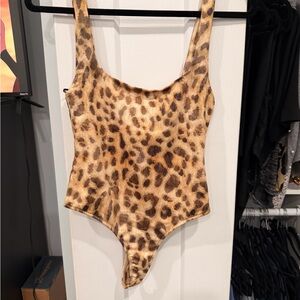 Zara Leopard Print Scoop Neck Bodysuit - Brown/Tan